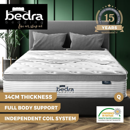 Queen Mattress Euro Top Bed Mattress Pocket Spring Medium Firm 34cm 7 Zone Bedra-Mattresses-PEROZ Accessories