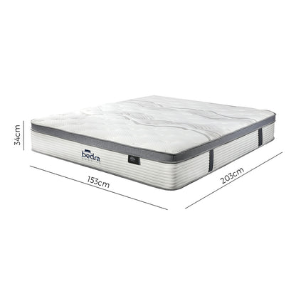 Queen Mattress Euro Top Bed Mattress Pocket Spring Medium Firm 34cm 7 Zone Bedra-Mattresses-PEROZ Accessories