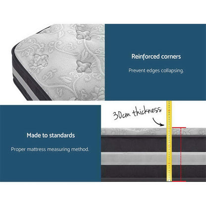 Giselle Bedding 30cm Mattress Pocket Spring King Single-Mattresses-PEROZ Accessories