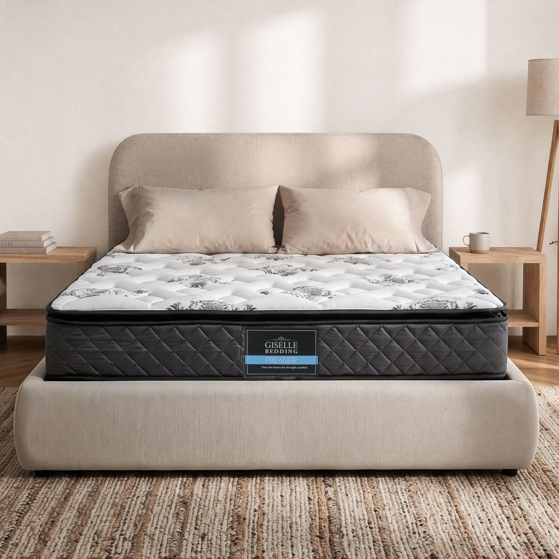Giselle Bedding Queen Mattress 24cm Pillow Top Bonnell Spring Egg Crate-Mattresses-PEROZ Accessories