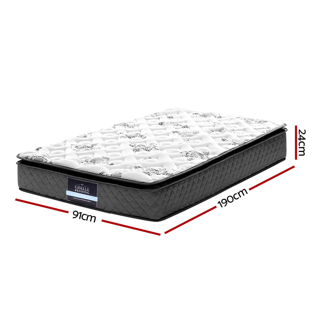 Giselle Bedding Single Mattress 24cm Pillow Top Bonnell Spring Egg Crate-Mattresses-PEROZ Accessories