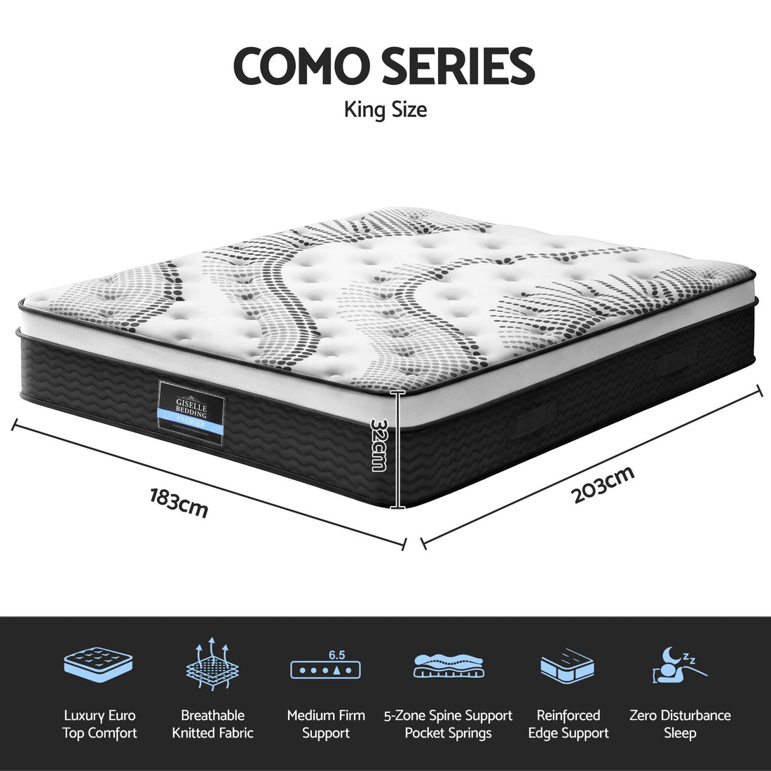 Giselle Bedding 32cm Mattress Euro Top King-Mattresses-PEROZ Accessories