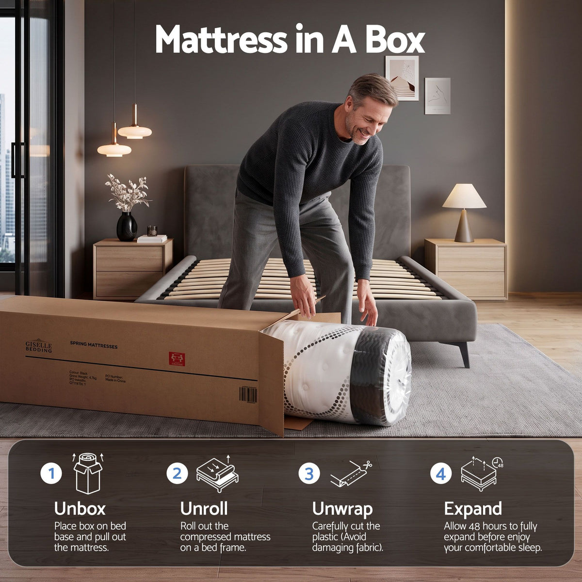 Giselle Bedding 32cm Mattress Euro Top King Single-Mattresses-PEROZ Accessories