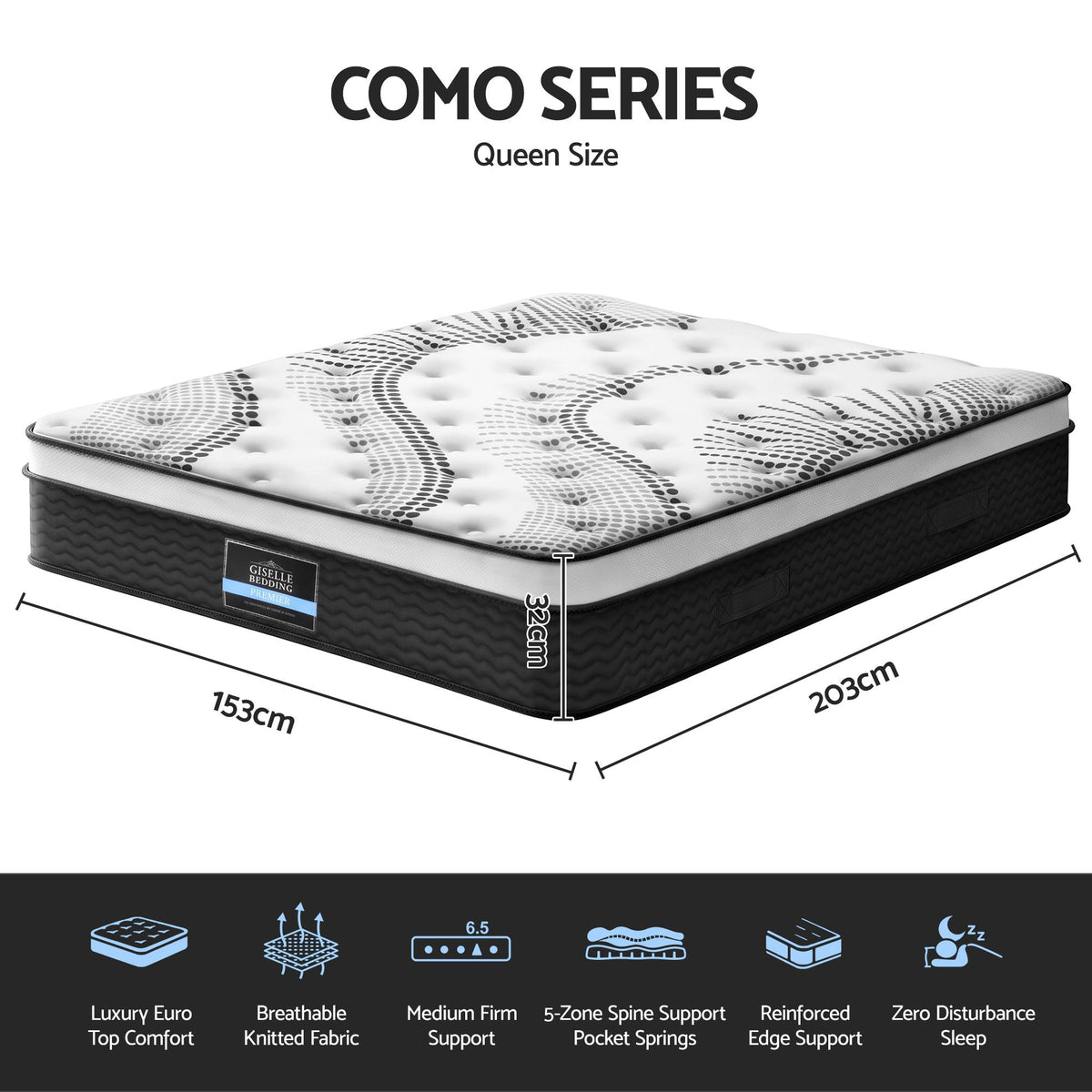 Giselle Bedding 32cm Mattress Euro Top Queen-Mattresses-PEROZ Accessories