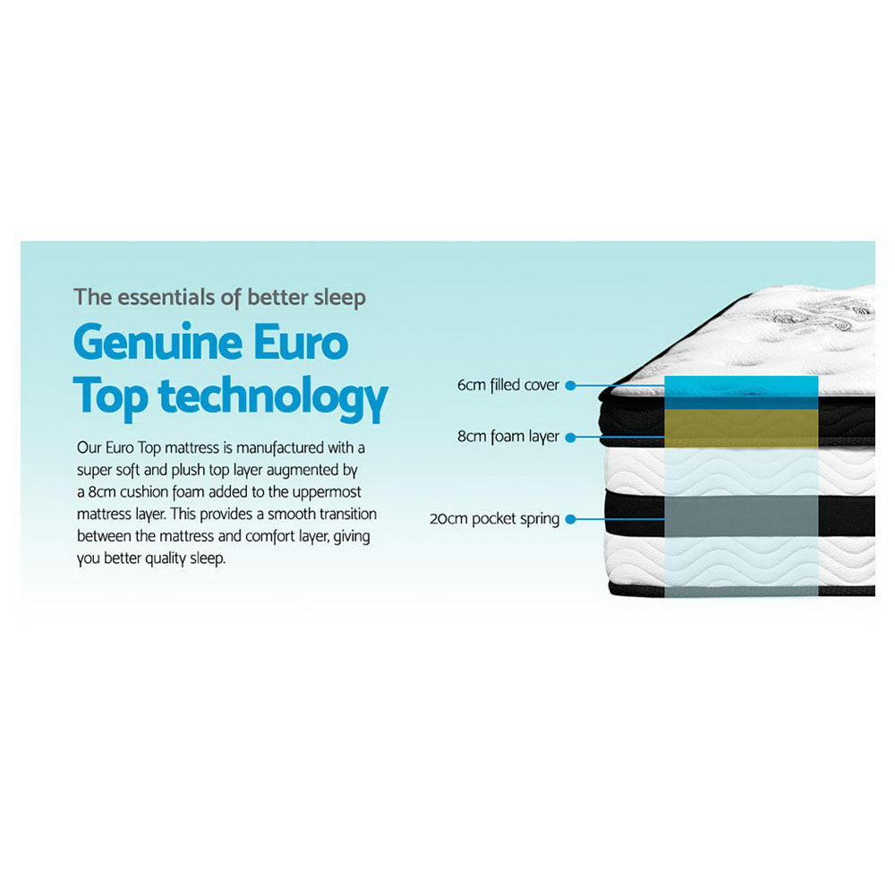 Giselle Bedding 34cm Mattress Euro Top Pocket Spring Double-Mattresses-PEROZ Accessories
