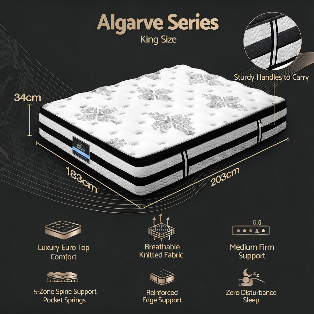 Giselle Bedding 34cm Mattress Euro Top Pocket Spring King-Mattresses-PEROZ Accessories