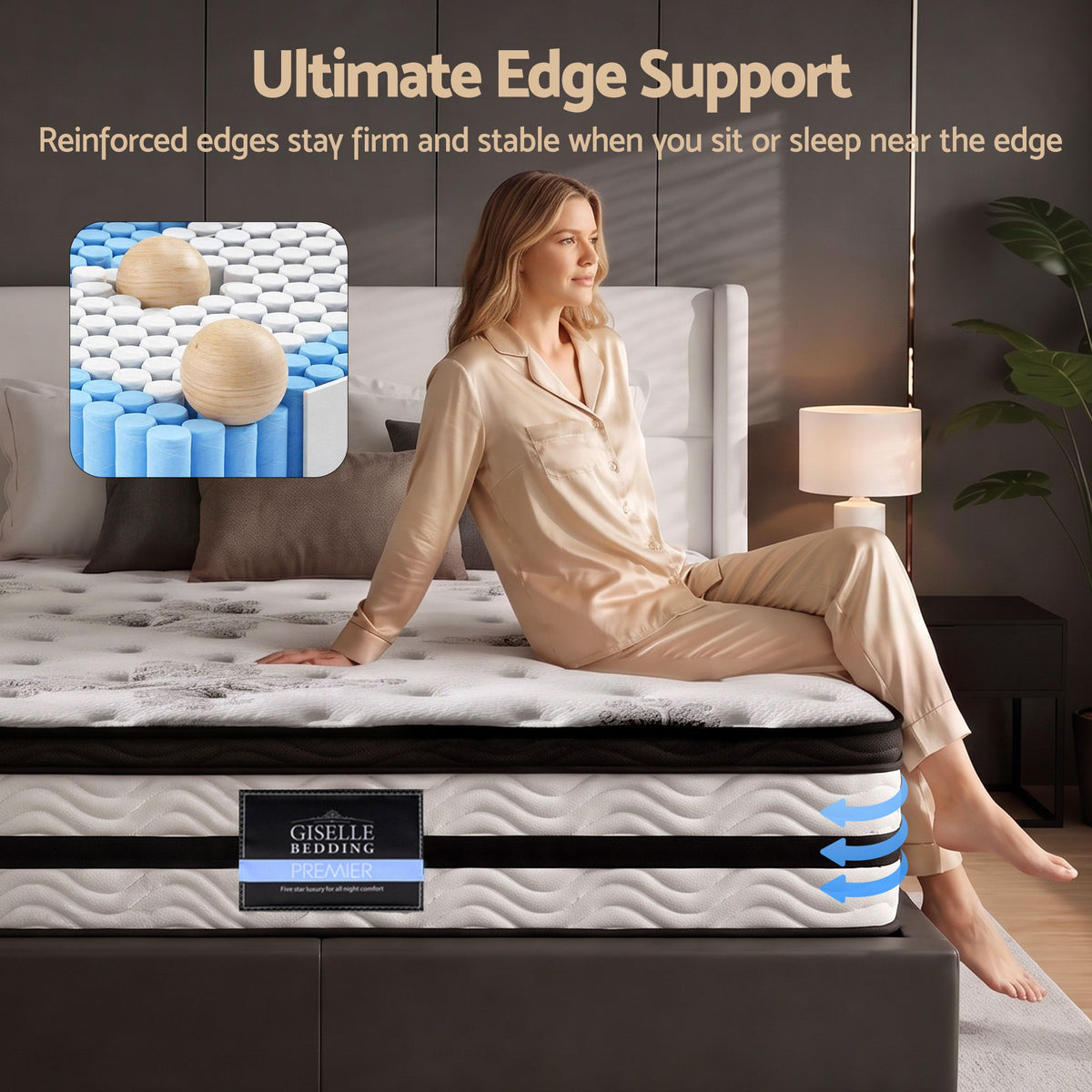 Giselle Bedding 34cm Mattress Euro Top Pocket Spring King-Mattresses-PEROZ Accessories
