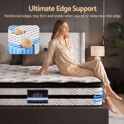 Giselle Bedding 34cm Mattress Euro Top Pocket Spring King-Mattresses-PEROZ Accessories