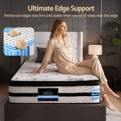 Giselle Bedding 34cm Mattress Euro Top Pocket Spring King Single-Mattresses-PEROZ Accessories