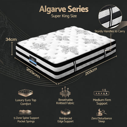 Giselle Bedding 34cm Mattress Euro Top Pocket Spring Super King-Mattresses-PEROZ Accessories