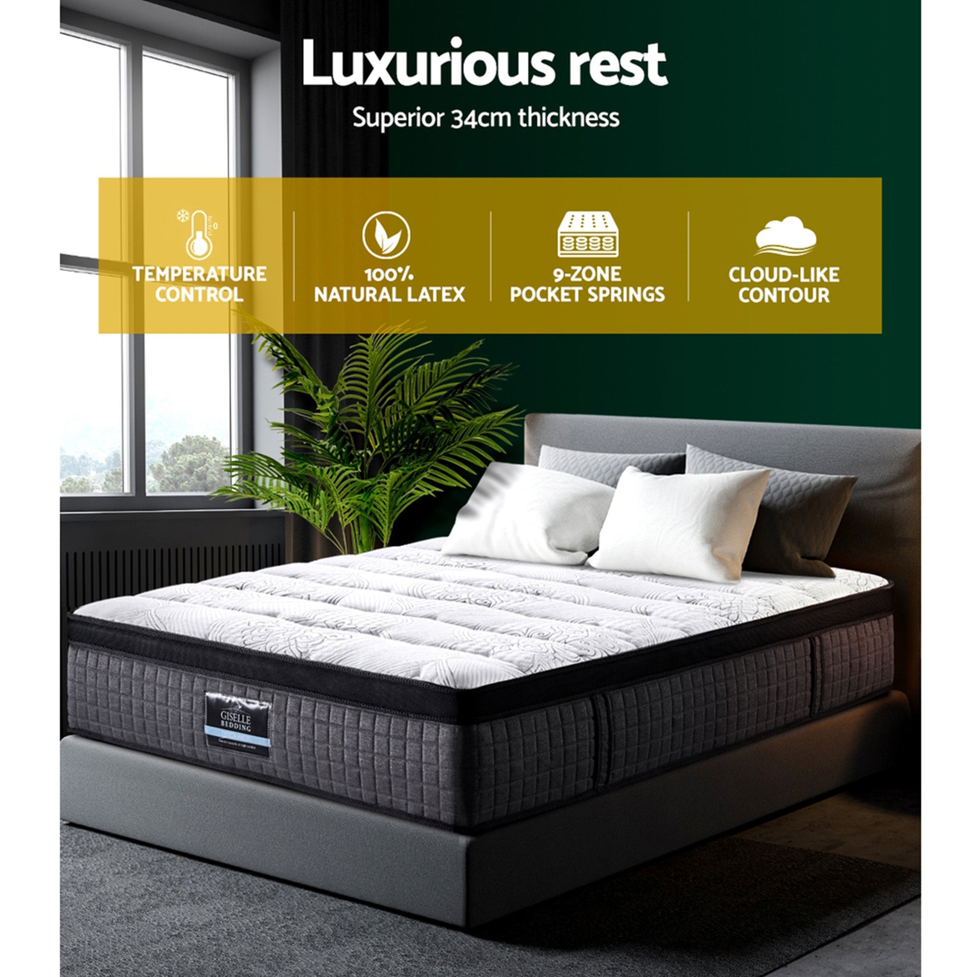 Giselle Bedding 34cm Mattress 9 Zone Latex Foam Double-Mattresses-PEROZ Accessories