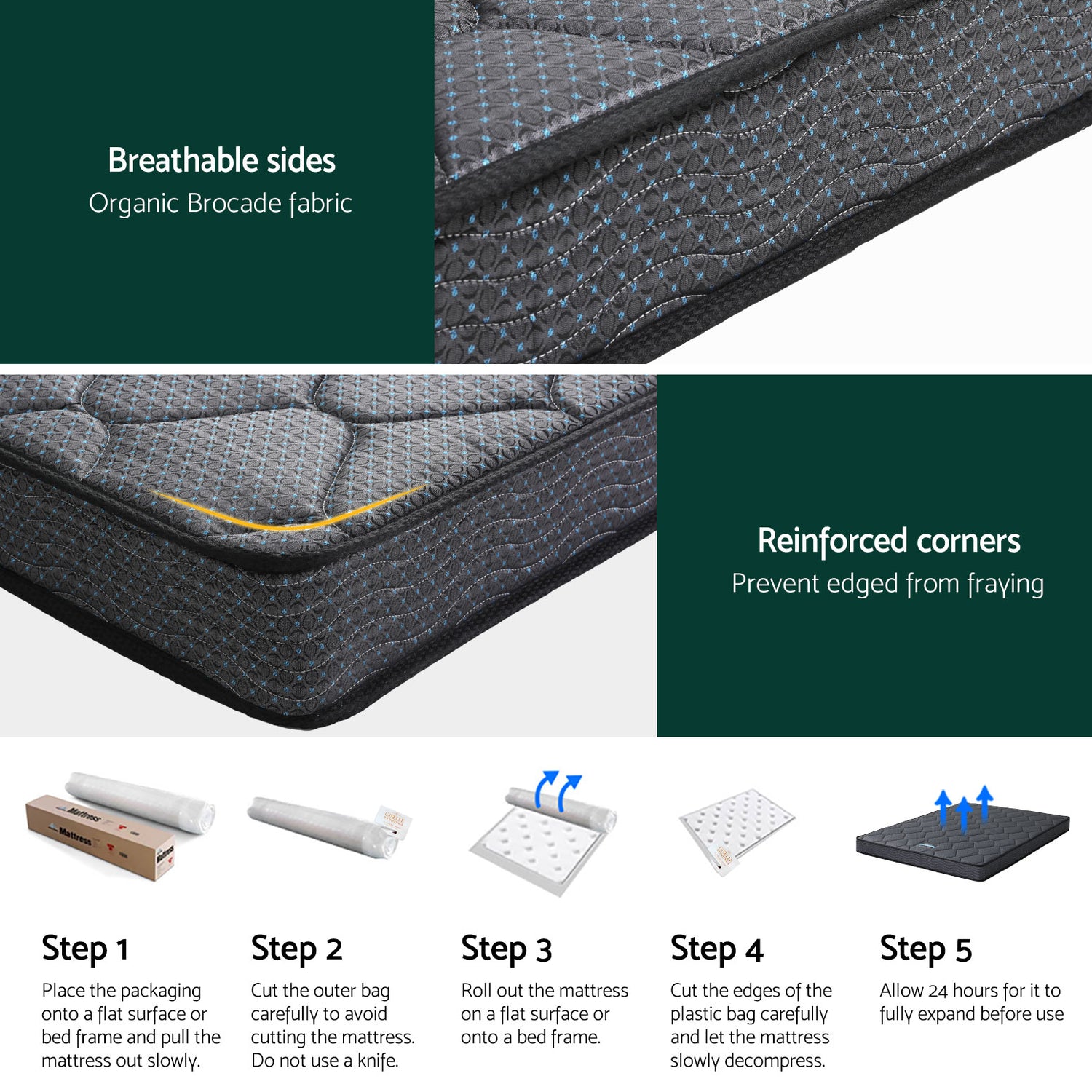16cm Mattress Giselle Bonnell Spring Queen-Furniture &gt; Mattresses &gt; Queen Mattress-PEROZ Accessories