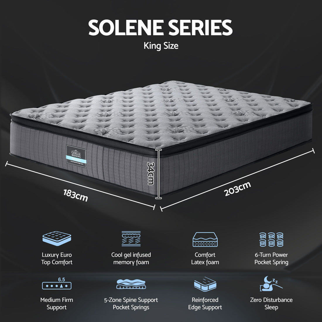 Bed Mattress Giselle 34cm King-Furniture > Mattresses > King Size Mattress-PEROZ Accessories