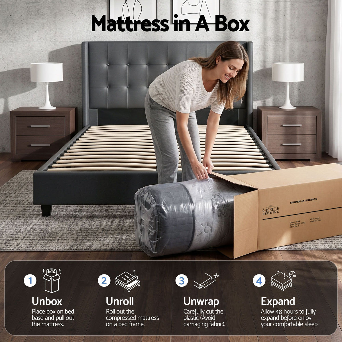 Bed Mattress Giselle 34cm King-Furniture > Mattresses > King Size Mattress-PEROZ Accessories