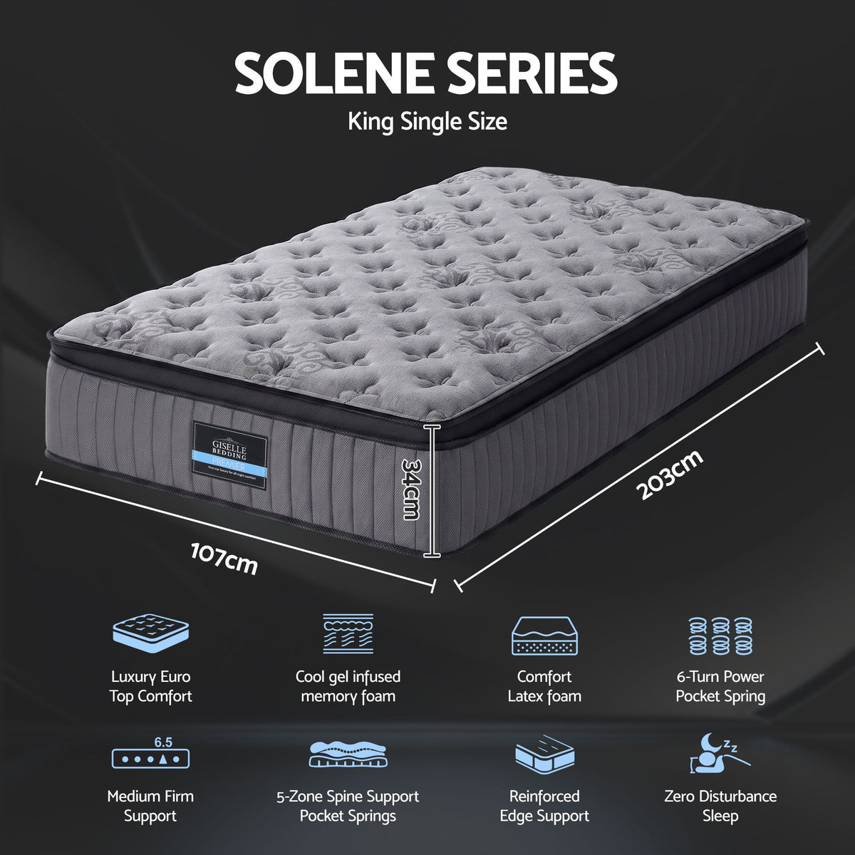Bed Mattress Giselle 34cm King Single-Furniture > Mattresses > King Single Mattress-PEROZ Accessories