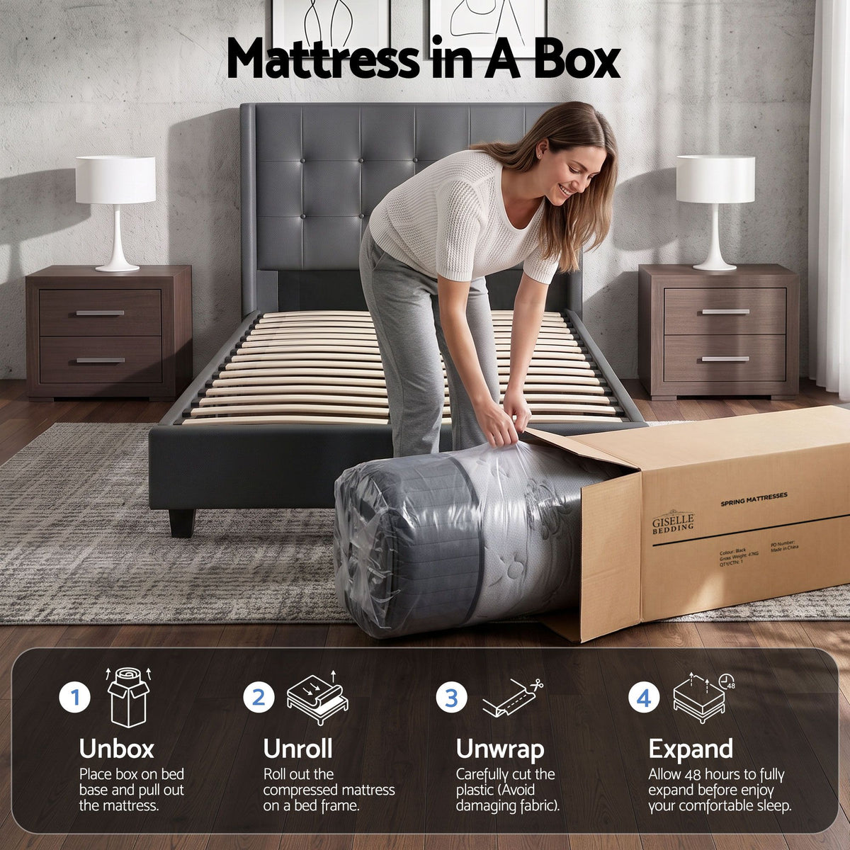 Bed Mattress Giselle 34cm King Single-Furniture > Mattresses > King Single Mattress-PEROZ Accessories