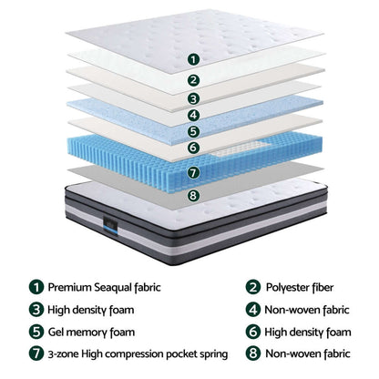 Giselle Bedding 30cm Mattress Gel Foam Pocket Spring Queen-Furniture &gt; Mattresses &gt; Queen Mattress-PEROZ Accessories
