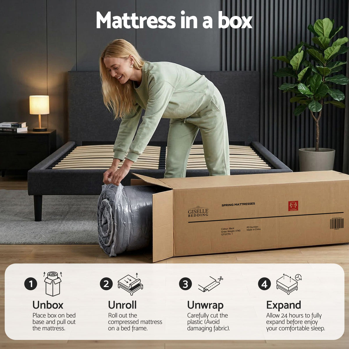 Giselle Bedding 34cm Double Mattress Hybrid, Pocket Spring Bed Mattress-Furniture > Mattresses > Double Mattress-PEROZ Accessories
