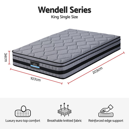 Giselle Bedding 34cm King Single Mattress Hybrid, Pocket Spring Bed Mattress-Furniture > Mattresses > King Single Mattress-PEROZ Accessories