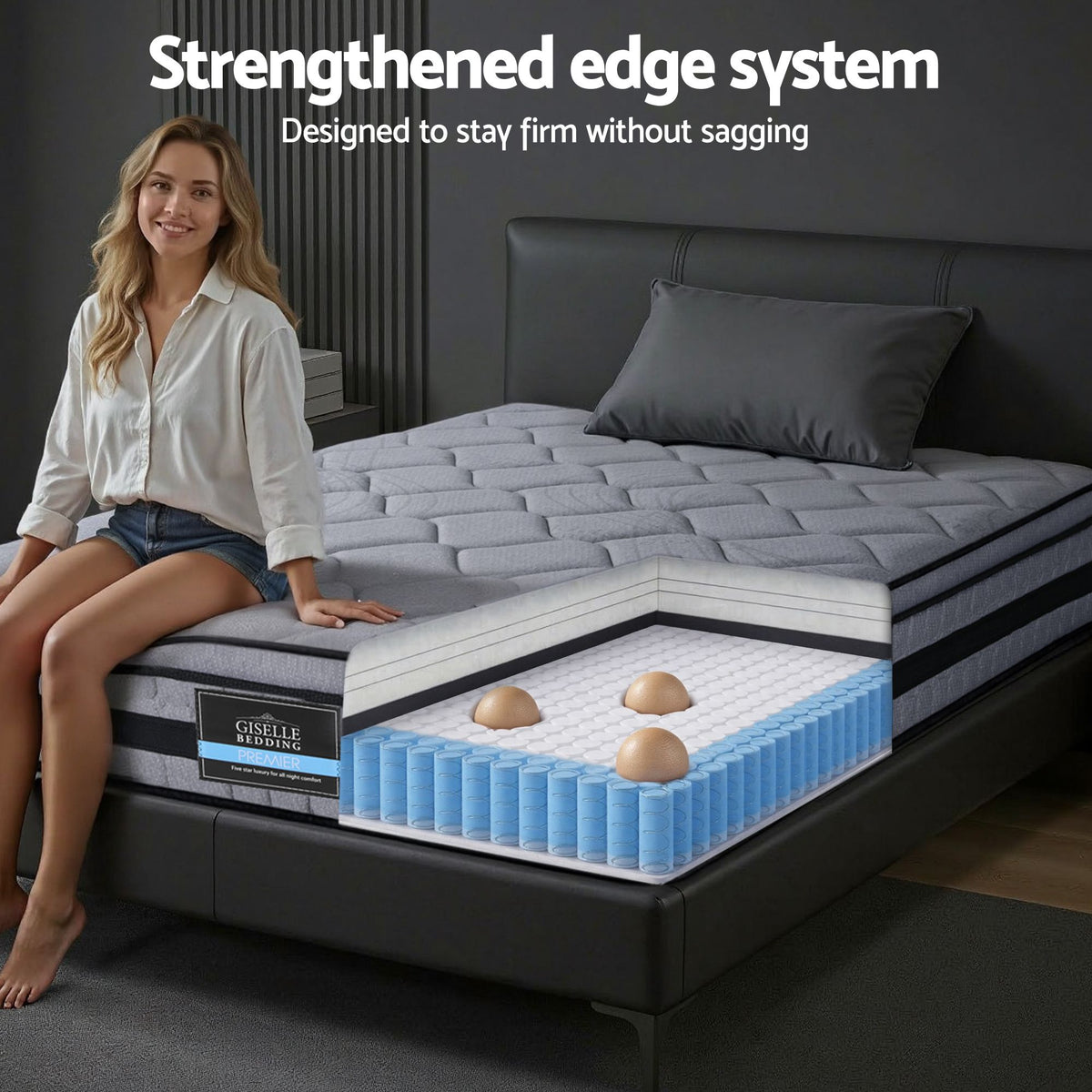 Giselle Bedding 34cm Single Mattress Hybrid, Pocket Spring Bed Mattress-Furniture > Mattresses > Single Mattress-PEROZ Accessories