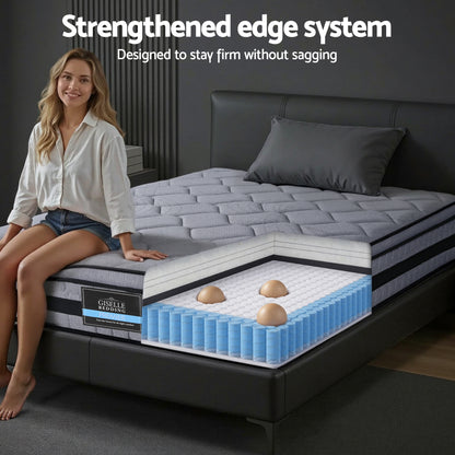 Giselle Bedding 34cm Single Mattress Hybrid, Pocket Spring Bed Mattress-Furniture > Mattresses > Single Mattress-PEROZ Accessories