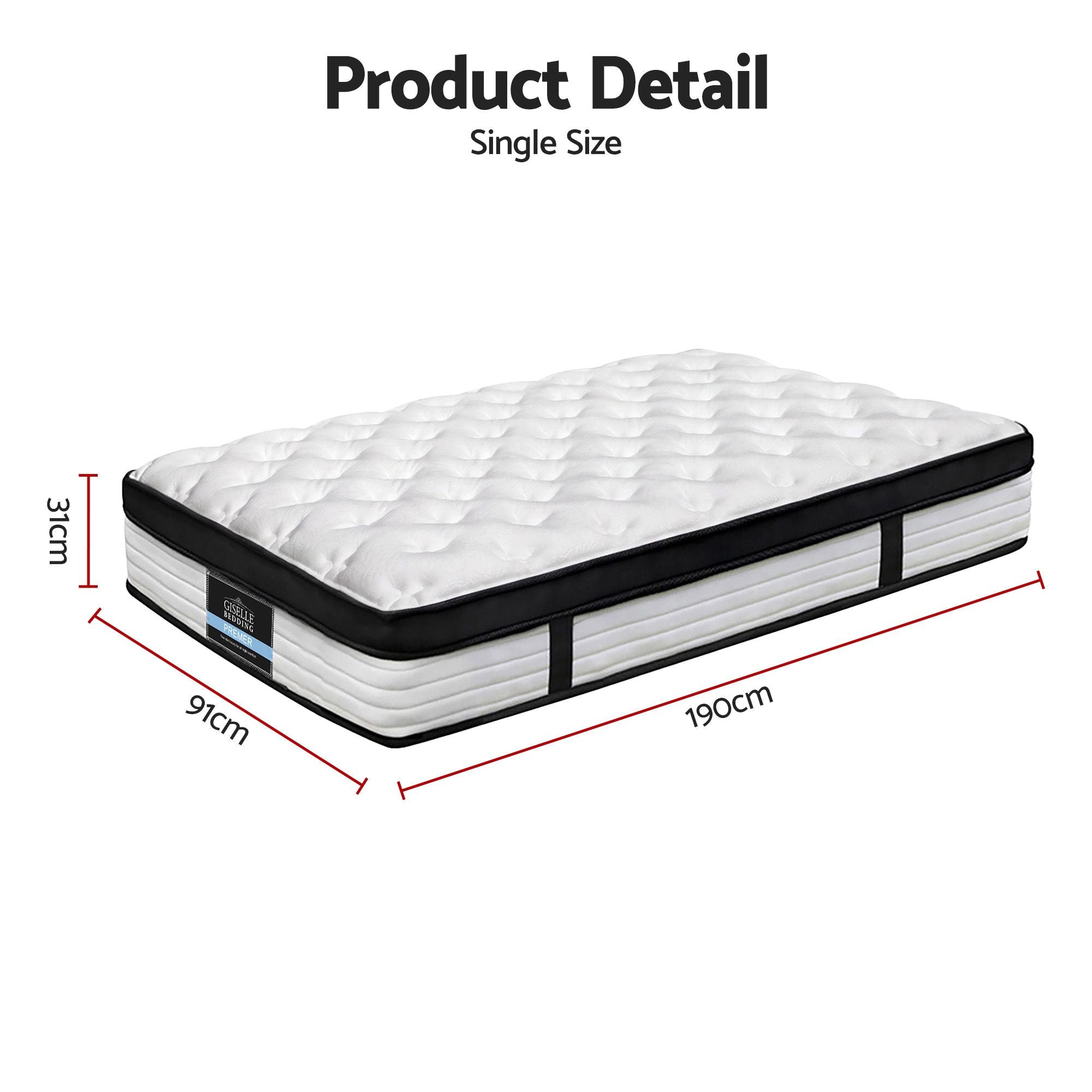 Giselle Bedding 31cm Mattress Euro Top Single-Mattresses-PEROZ Accessories