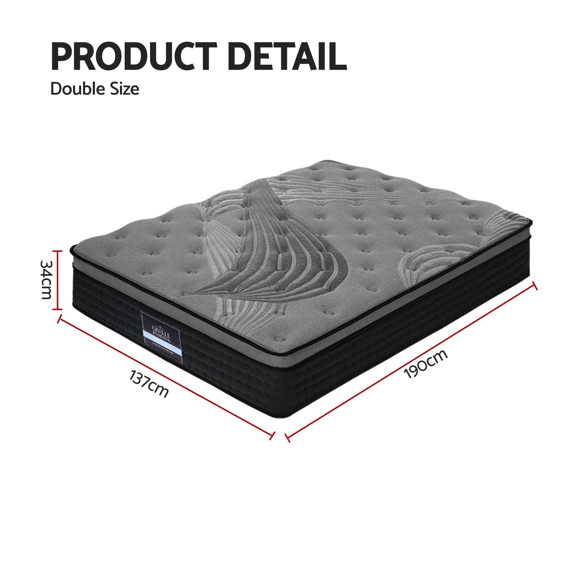 Giselle Bedding 34cm Mattress Bamboo Cover Double-Mattresses-PEROZ Accessories