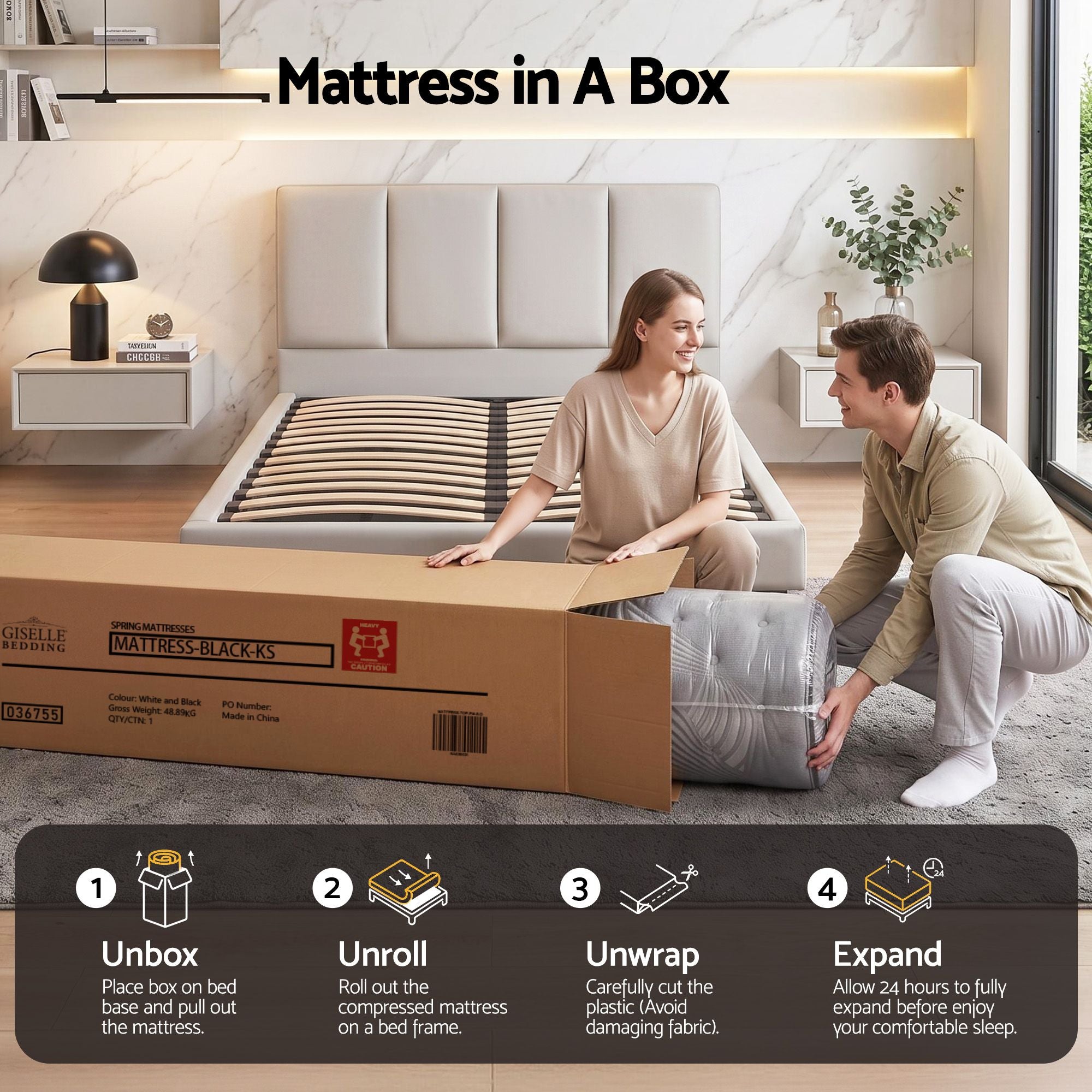 Giselle Bedding 34cm Mattress Bamboo Cover King Single-Mattresses-PEROZ Accessories