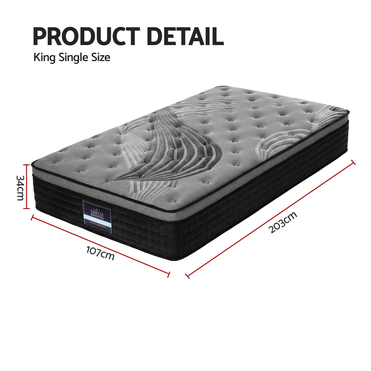 Giselle Bedding 34cm Mattress Bamboo Cover King Single-Mattresses-PEROZ Accessories