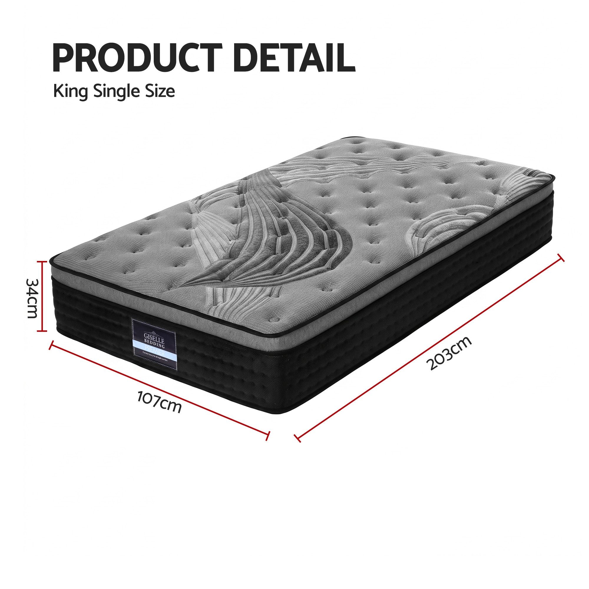 Giselle Bedding 34cm Mattress Bamboo Cover King Single-Mattresses-PEROZ Accessories