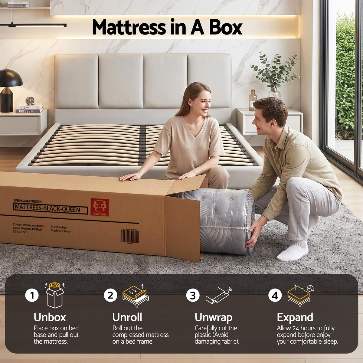 Giselle Bedding 34cm Mattress Bamboo Cover Queen-Mattresses-PEROZ Accessories