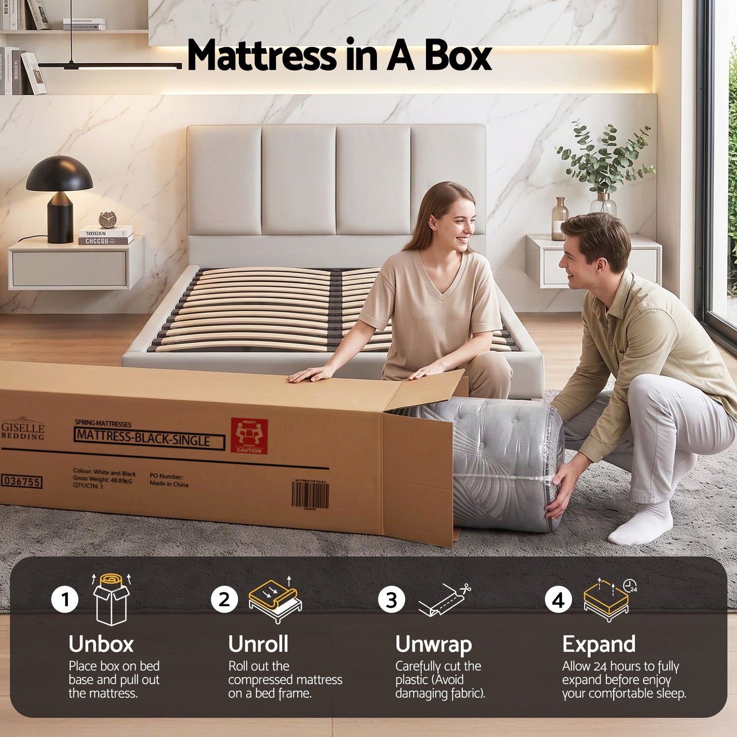 Giselle Bedding 34cm Mattress Bamboo Cover Single-Mattresses-PEROZ Accessories