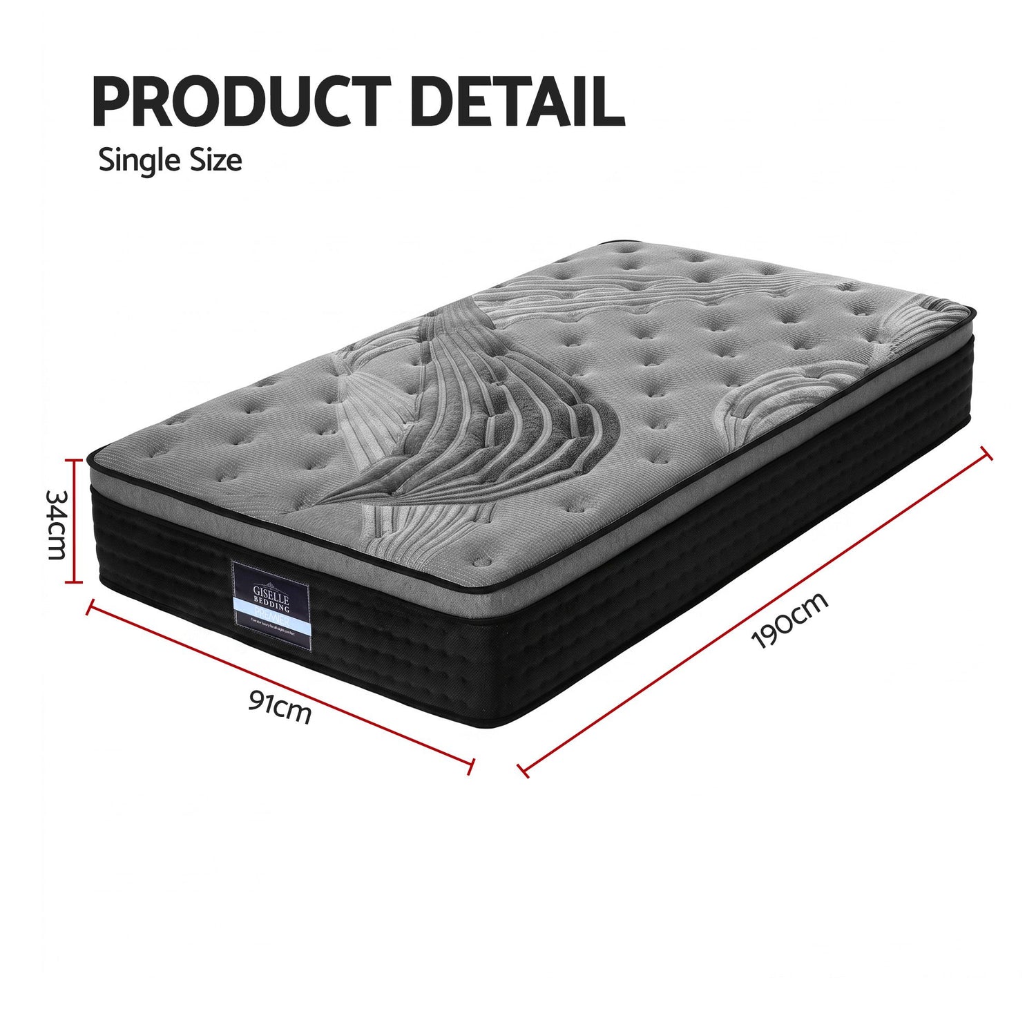 Giselle Bedding 34cm Mattress Bamboo Cover Single-Mattresses-PEROZ Accessories