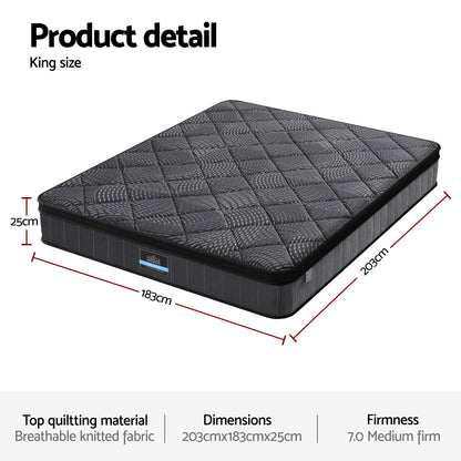 Giselle Bedding King Mattress 25cm Pocket Spring Latex Euro Top Medium Firm Bed-Furniture > Mattresses > King Size Mattress-PEROZ Accessories