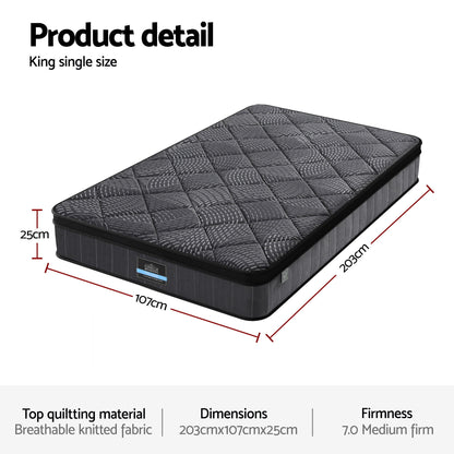 Giselle Bedding King Single Mattress 25cm Pocket Spring Latex Euro Top Medium Firm Bed-Furniture > Mattresses > King Single Mattress-PEROZ Accessories
