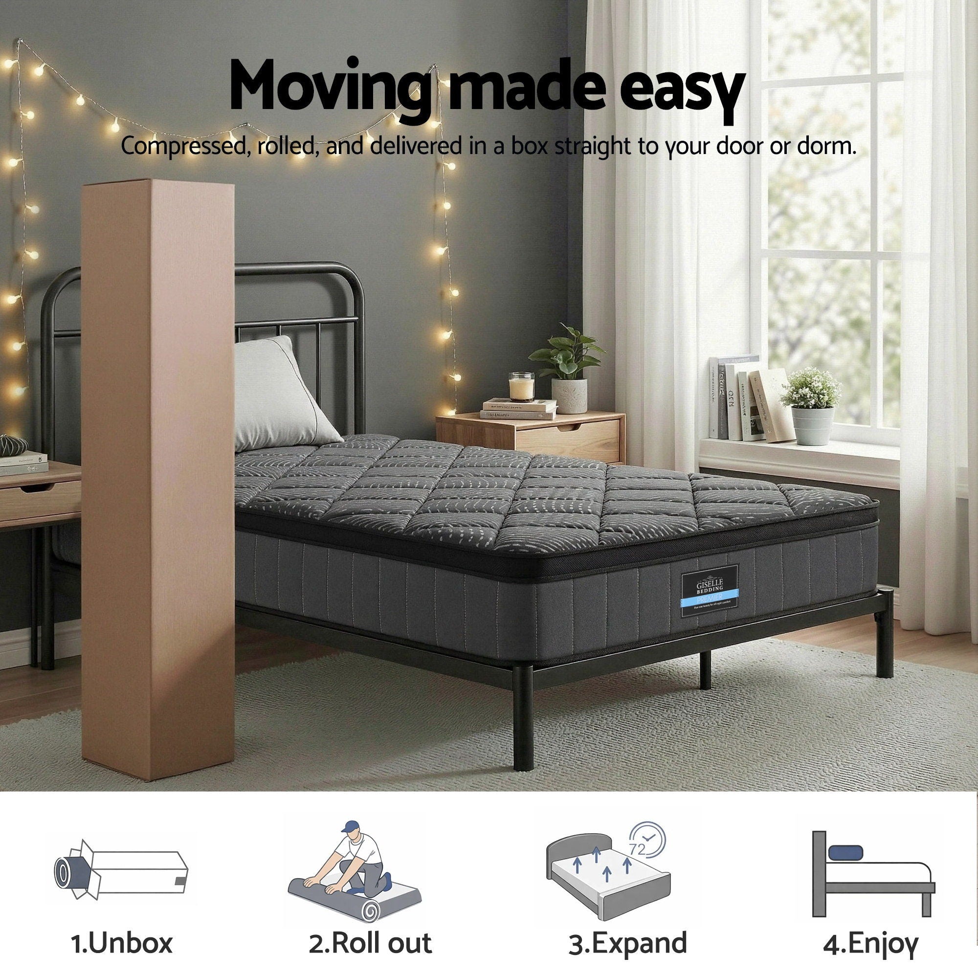 Giselle Bedding King Single Mattress 25cm Pocket Spring Latex Euro Top Medium Firm Bed-Furniture > Mattresses > King Single Mattress-PEROZ Accessories