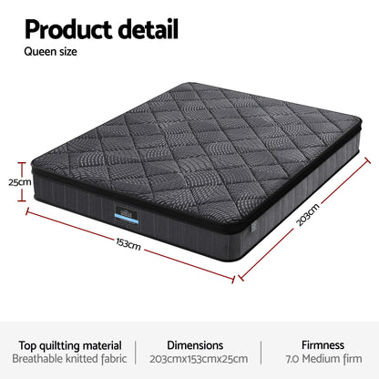 Giselle Bedding Queen Mattress 25cm Pocket Spring Latex Euro Top Medium Firm Bed-Furniture > Mattresses > Queen Mattress-PEROZ Accessories