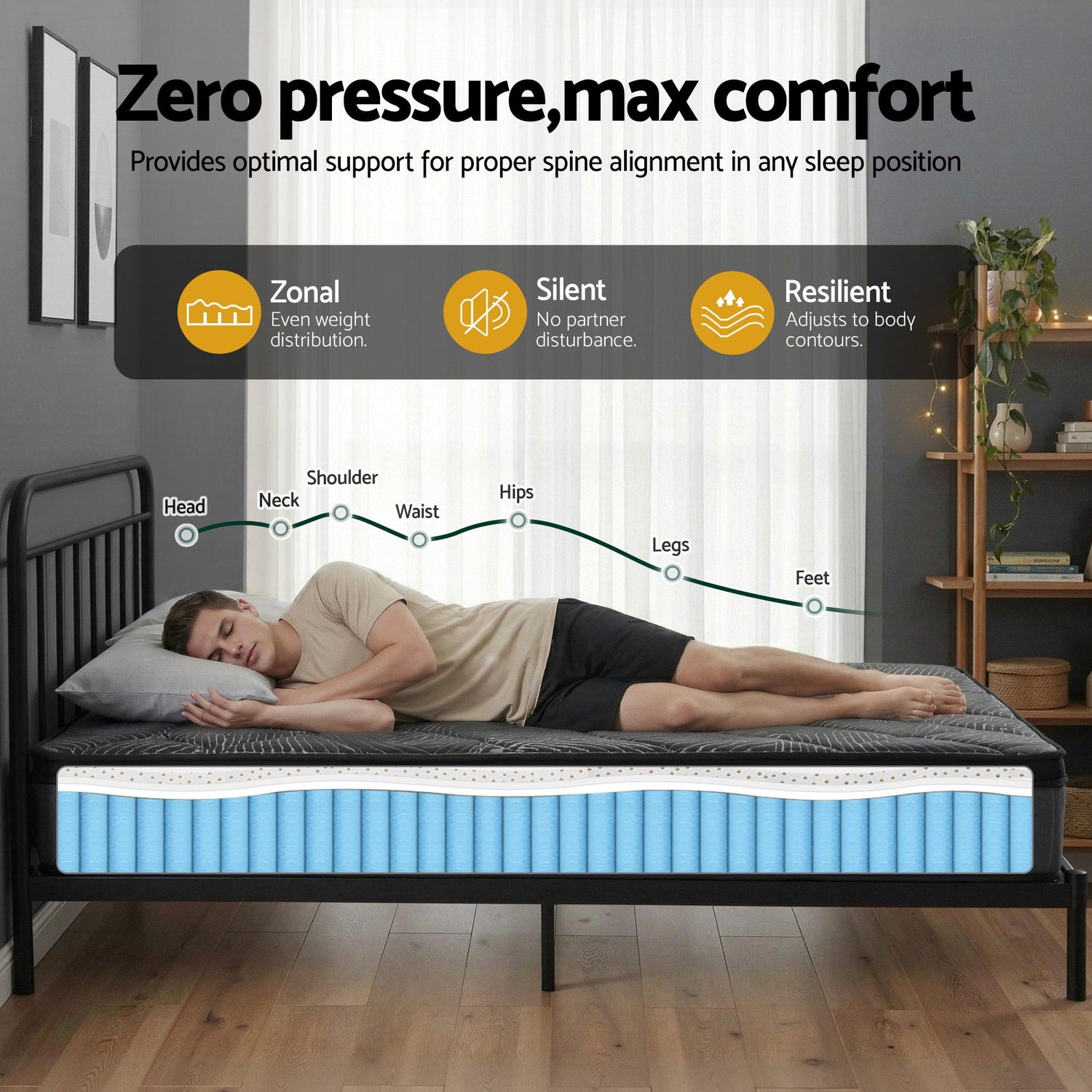 Giselle Bedding Queen Mattress 25cm Pocket Spring Latex Euro Top Medium Firm Bed-Furniture > Mattresses > Queen Mattress-PEROZ Accessories