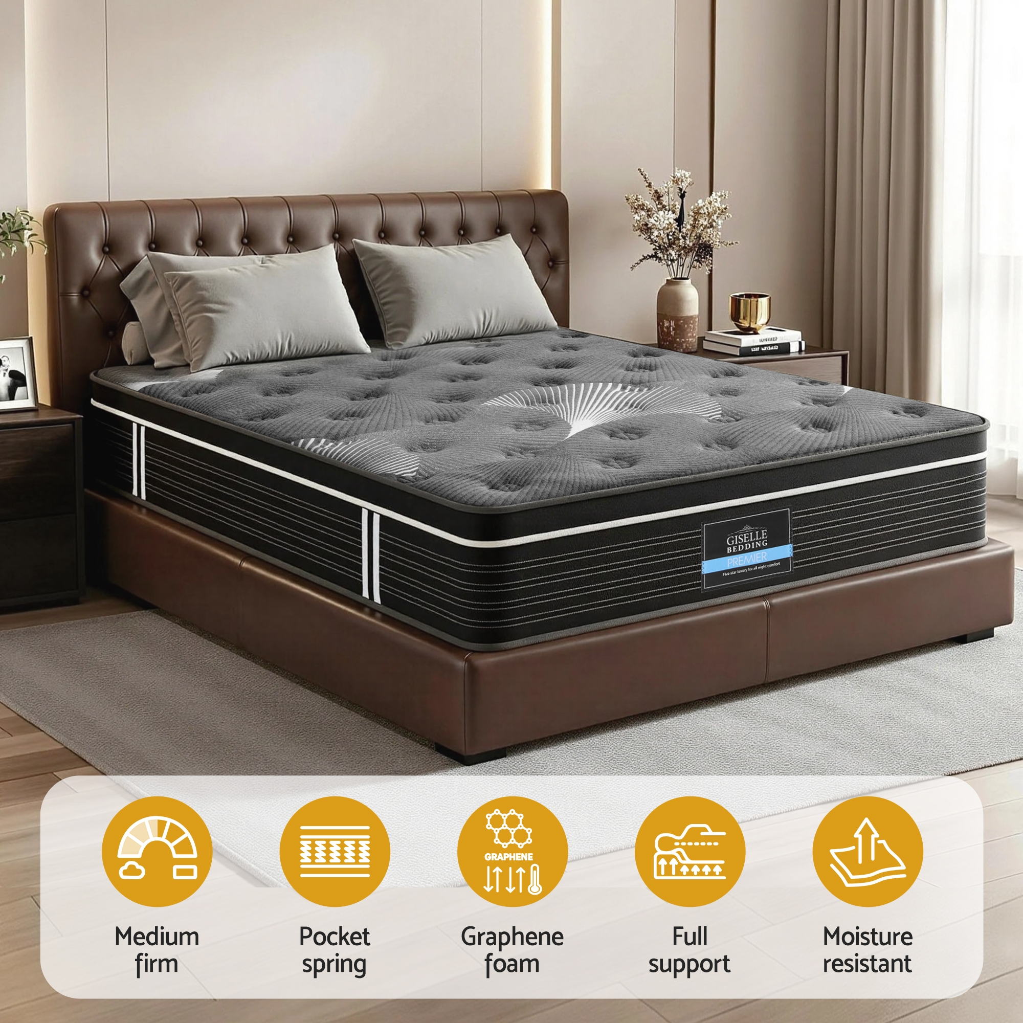 Giselle Bedding 35cm Mattress Graphene Memory Foam Medium Firm Euro Top Mattresses Double-Furniture > Mattresses > Double Mattress-PEROZ Accessories