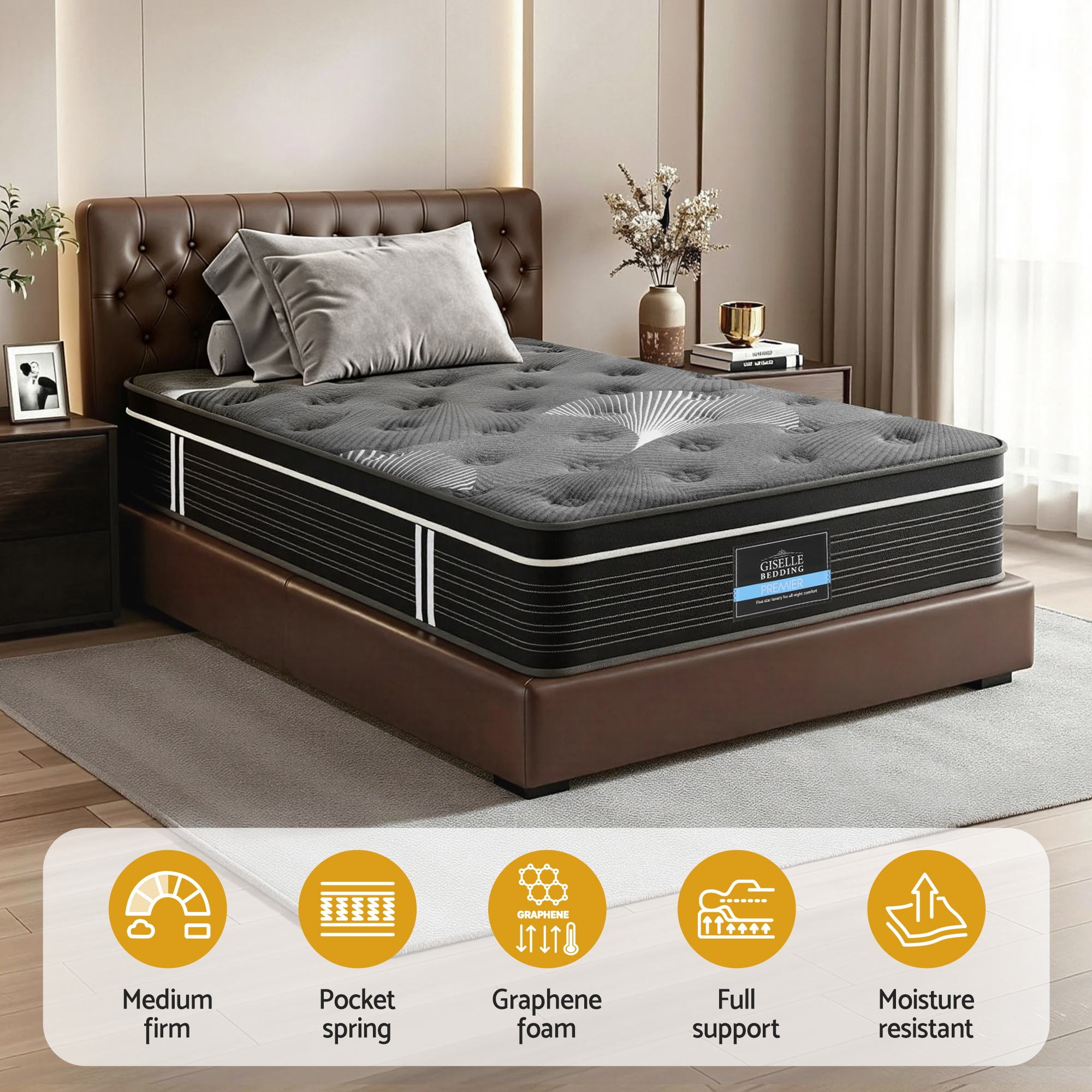 Giselle Bedding 35cm Mattress Graphene Memory Foam Medium Firm Euro Top Mattresses King Single-Furniture > Mattresses > King Single Mattress-PEROZ Accessories