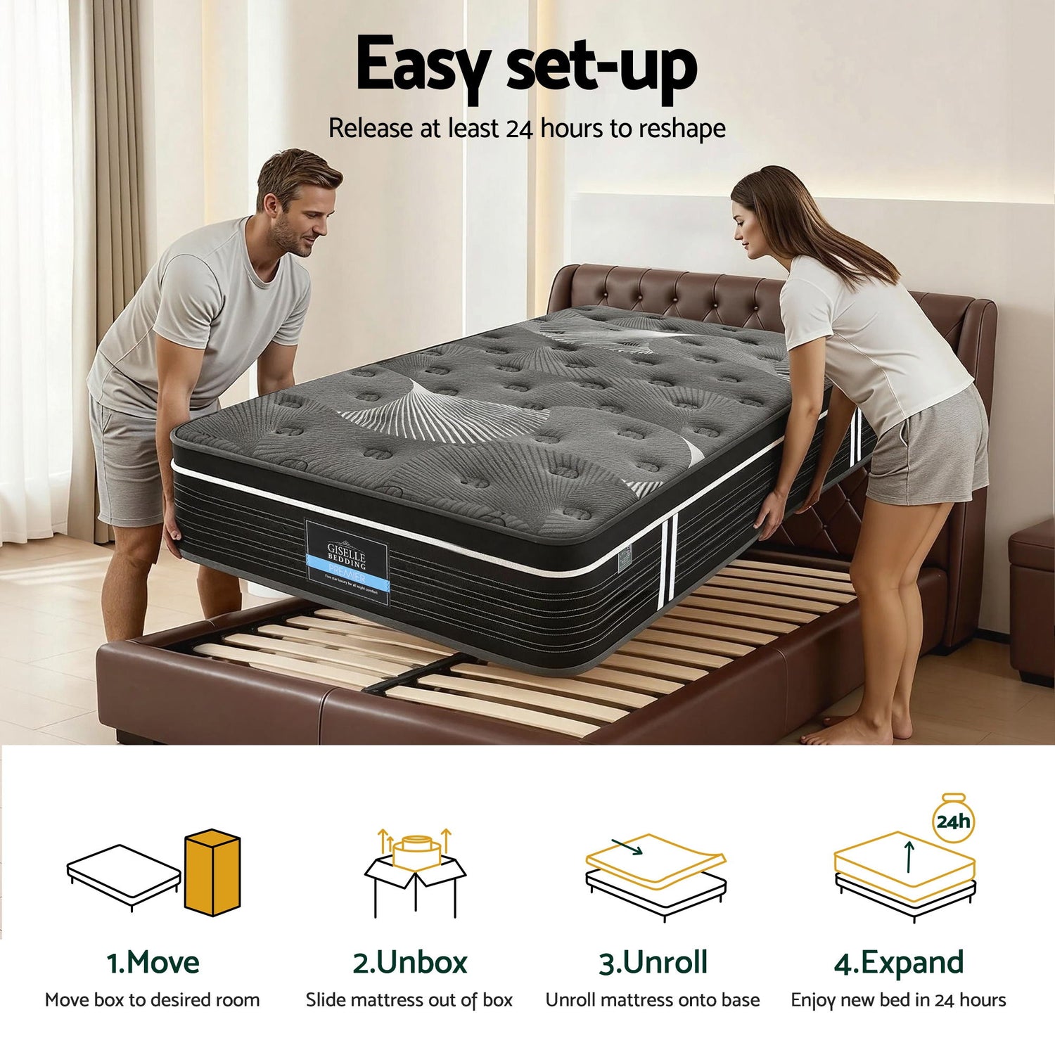 Giselle Bedding 35cm Mattress Graphene Memory Foam Medium Firm Euro Top Mattresses King Single-Furniture > Mattresses > King Single Mattress-PEROZ Accessories