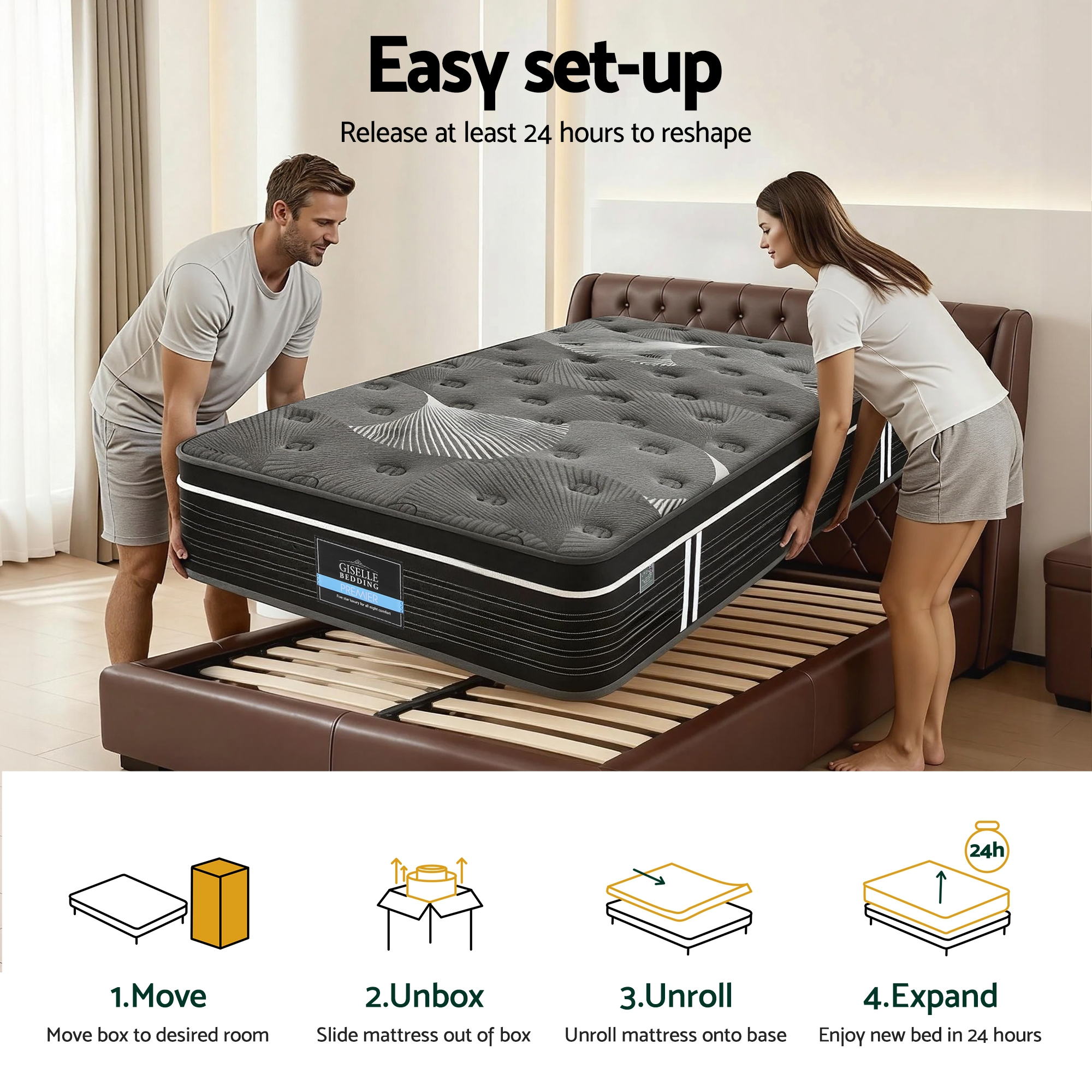 Giselle Bedding 35cm Mattress Graphene Memory Foam Medium Firm Euro Top Mattresses Single-Furniture > Mattresses > Single Mattress-PEROZ Accessories