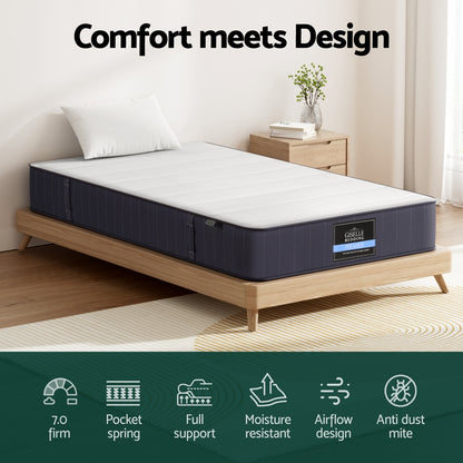 20cm Giselle Mattress King Single Bed Pocket Spring Mattresses-Furniture &gt; Mattresses &gt; King Single Mattress-PEROZ Accessories