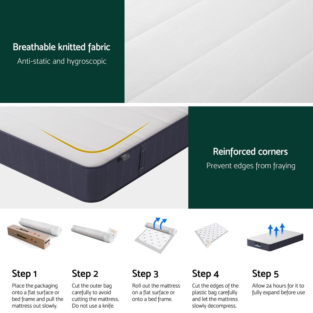 20cm Giselle Mattress King Single Bed Pocket Spring Mattresses-Furniture > Mattresses > King Single Mattress-PEROZ Accessories