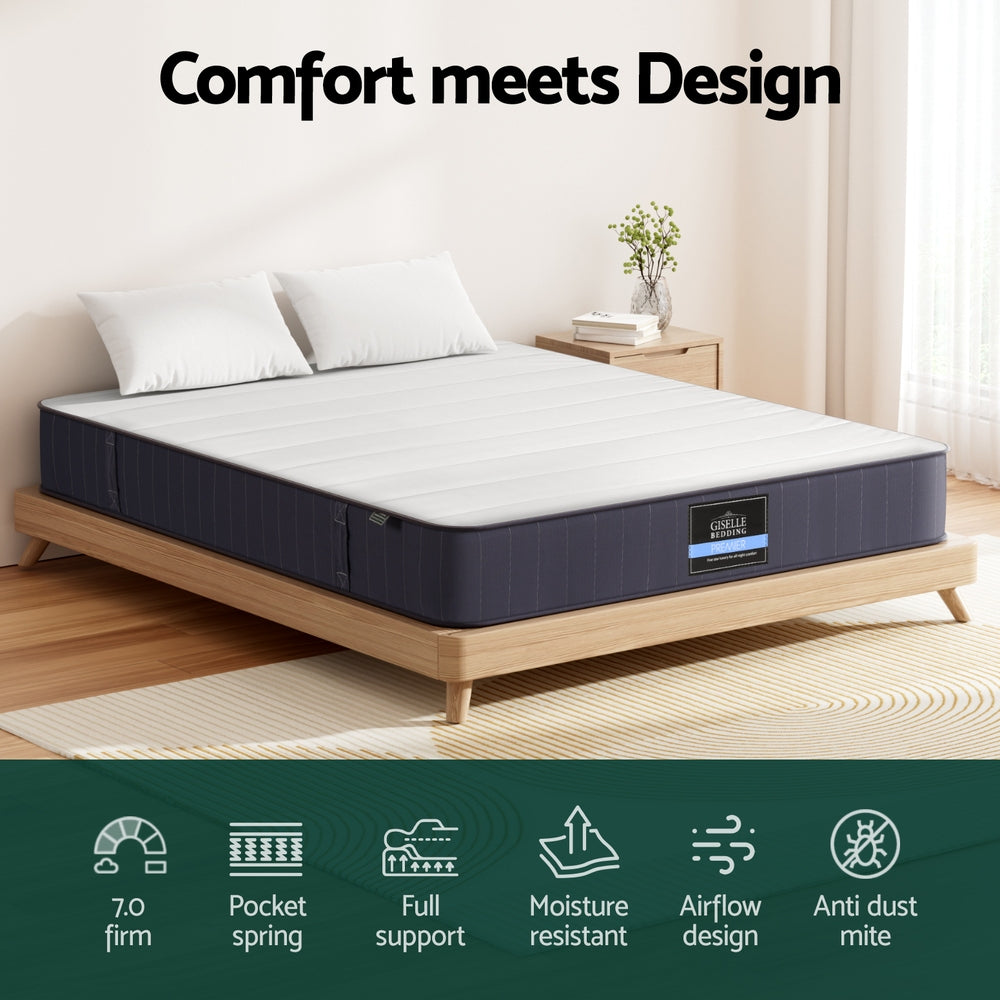 20cm Giselle Mattress Queen Bed Pocket Spring Mattresses-Furniture > Mattresses > Queen Mattress-PEROZ Accessories