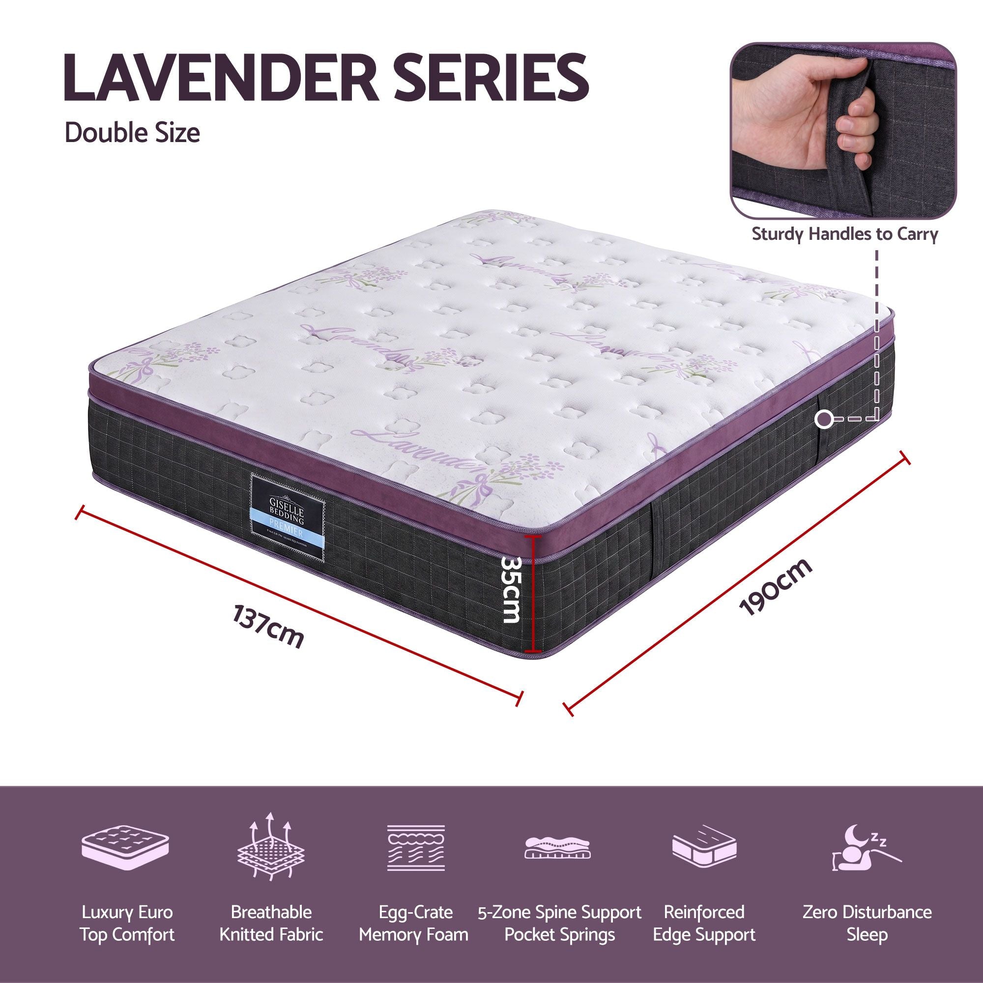 Giselle Double Euro Top Mattress Firm Pocket Spring Edge Support