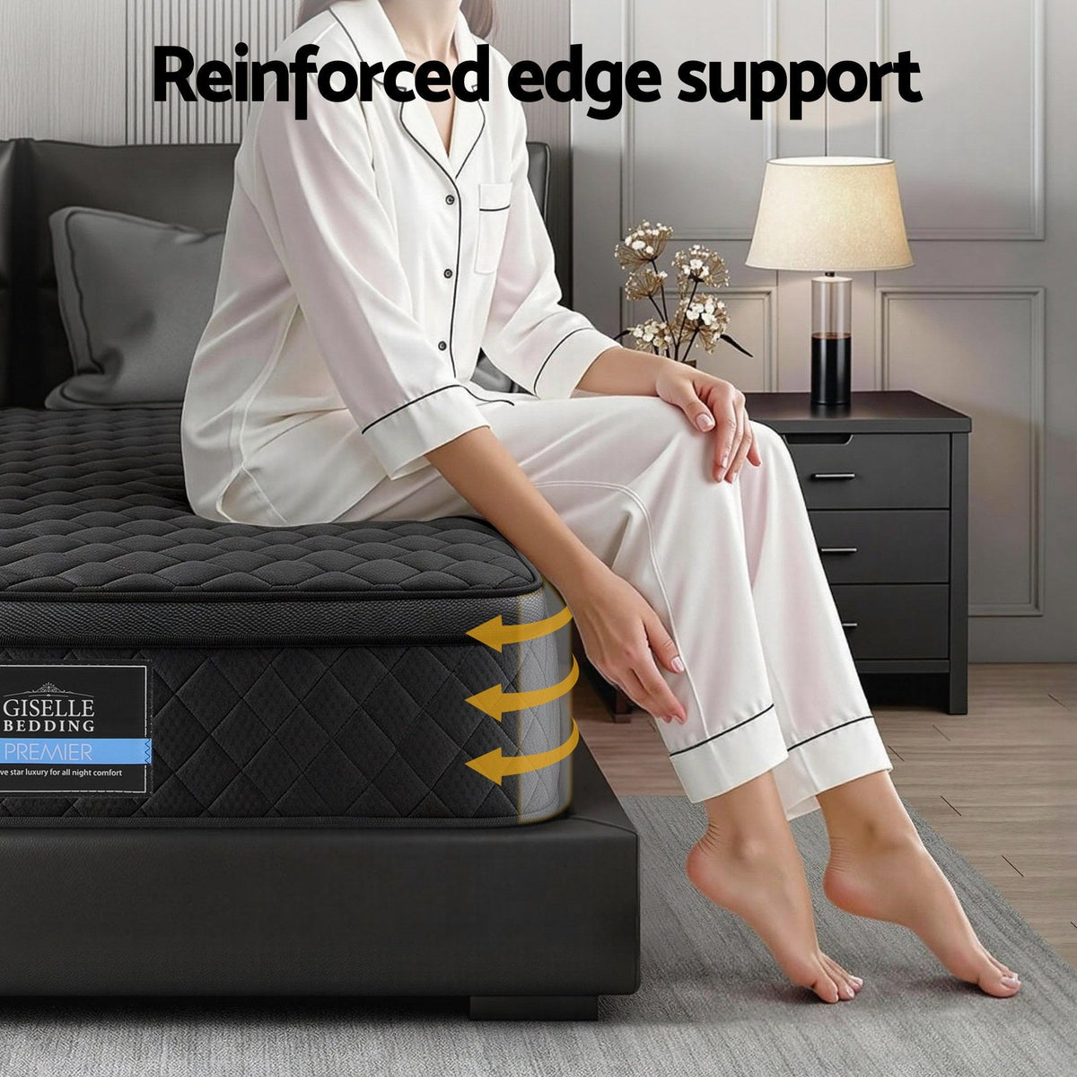 Giselle Bedding Double Mattress 34cm Euro Top with 5-Zone Pocket Spring Support Black-Furniture > Mattresses > Double Mattress-PEROZ Accessories