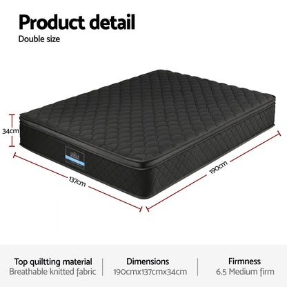 Giselle Bedding Mattress 34cm 5-Zone Pocket Spring Egg-crate Memory Foam Double-Furniture > Mattresses > Double Mattress-PEROZ Accessories