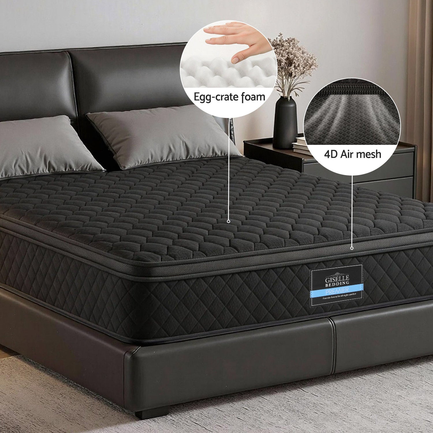 Giselle Bedding Mattress 34cm 5-Zone Pocket Spring Egg-crate Memory Foam Double-Furniture > Mattresses > Double Mattress-PEROZ Accessories