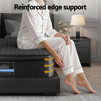 Giselle Bedding King Mattress 34cm Euro Top with 5-Zone Pocket Spring Support Black-Furniture > Mattresses > King Size Mattress-PEROZ Accessories